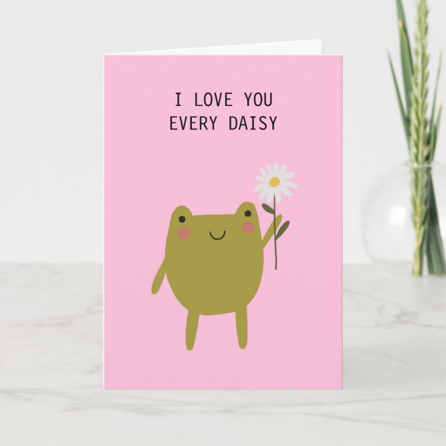 Cute Frog I Love You Every Daisy Love Pun Card (Front)