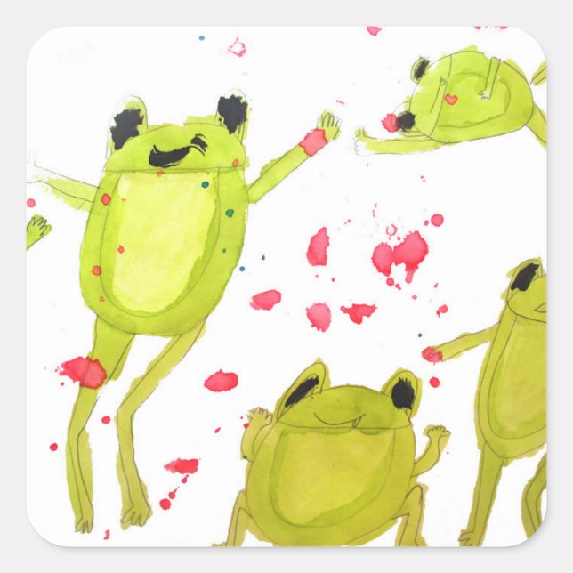 Cute frog illustration square sticker (Front)