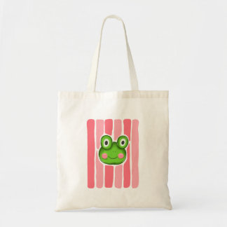 Cute Frog Illustration with Pink Striped tote bag