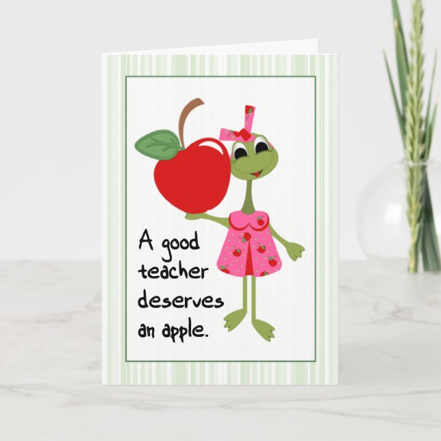 Cute Frog in a Dress Good Teacher Appreciation Thank You Card (Front)