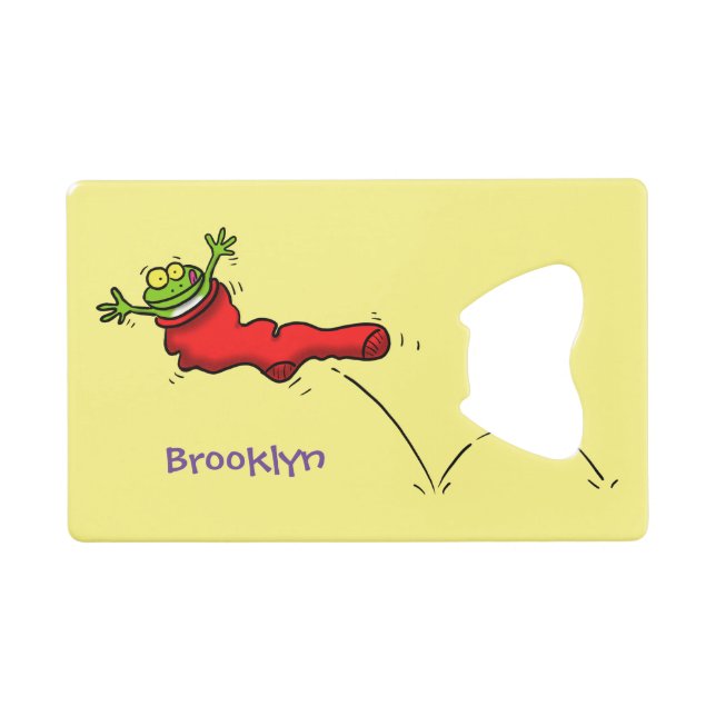 Cute frog in a red sock jumping cartoon (Front (Horizontal))
