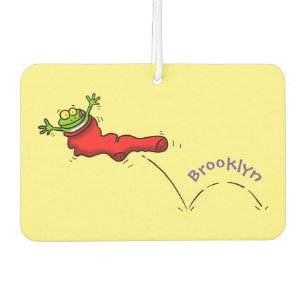 Cute frog in a red sock jumping cartoon car air freshener