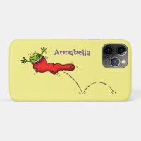 Cute frog in a red sock jumping cartoon
