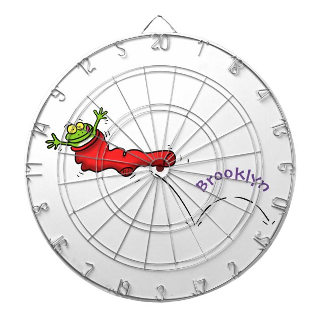 Cute frog in a red sock jumping cartoon dartboard (Front)