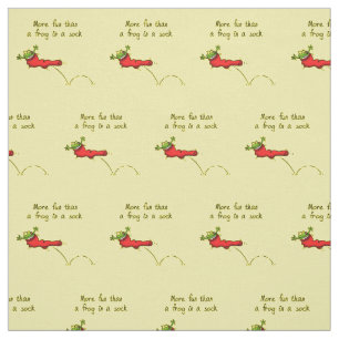 Cute frog in a red sock jumping cartoon fabric