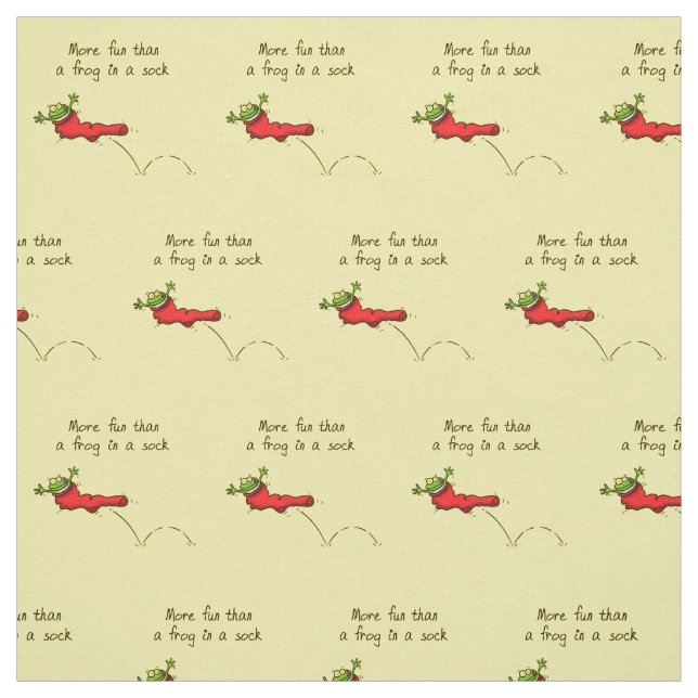 Cute frog in a red sock jumping cartoon fabric (Swatch)