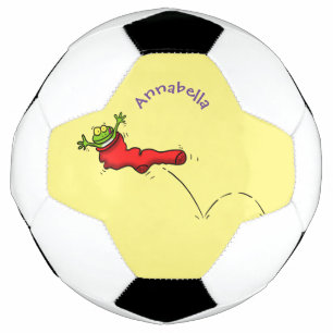 Cute frog in a red sock jumping cartoon football