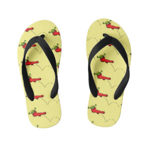 Cute frog in a red sock jumping cartoon kid's flip flops
