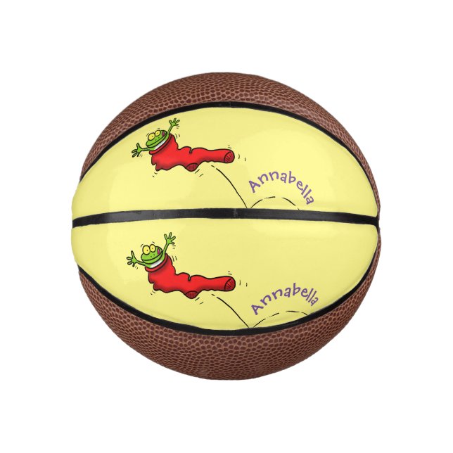 Cute frog in a red sock jumping cartoon mini basketball (Front)