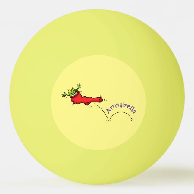 Cute frog in a red sock jumping cartoon ping pong ball (Front)