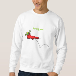 Cute frog in a red sock jumping cartoon sweatshirt