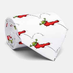 Cute frog in a red sock jumping cartoon tie