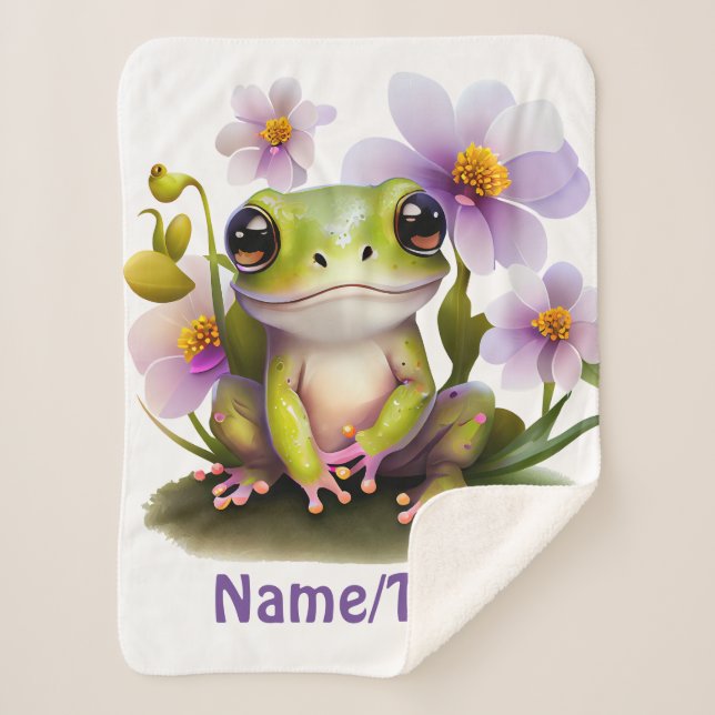 Cute Frog in Flowers, baby blanket (Front)
