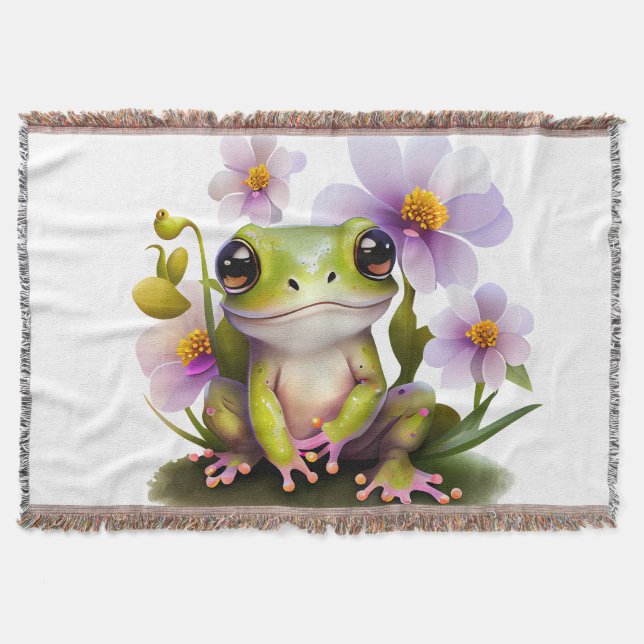 Cute Frog in Flowers Blanket (Front)