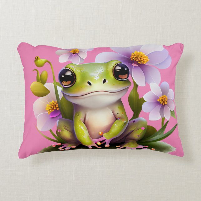 Cute Frog in Flowers Sofa Decorative Cushion (Front)