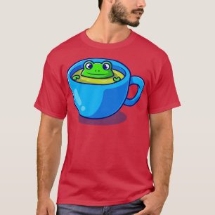 Cute Frog In Green Tea Cup Cartoon T-Shirt