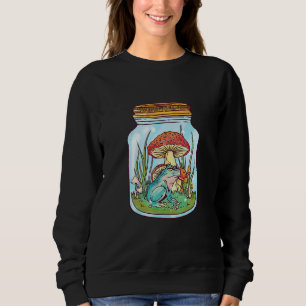 Cute Frog In Mason Jar With Mushrooms Sweatshirt