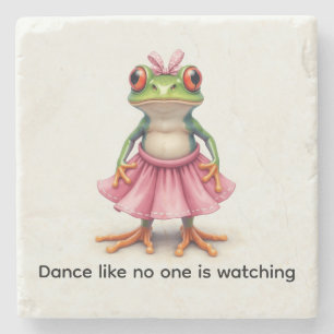 Cute Frog in Pink. Dance like no one is watching Stone Coaster