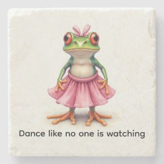 Cute Frog in Pink. Dance like no one is watching Stone Coaster