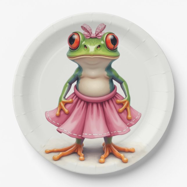 Cute Frog in Pink Paper Plate (Front)