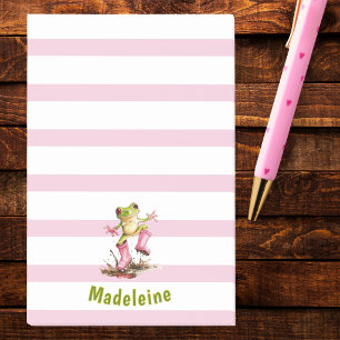 Cute Frog in Pink Rain Boots Monogram Striped Post-it Notes