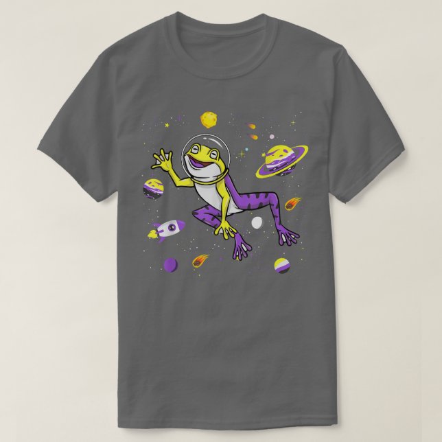 Cute Frog In Space NonBinary Flag Agender Genderqu T-Shirt (Design Front)