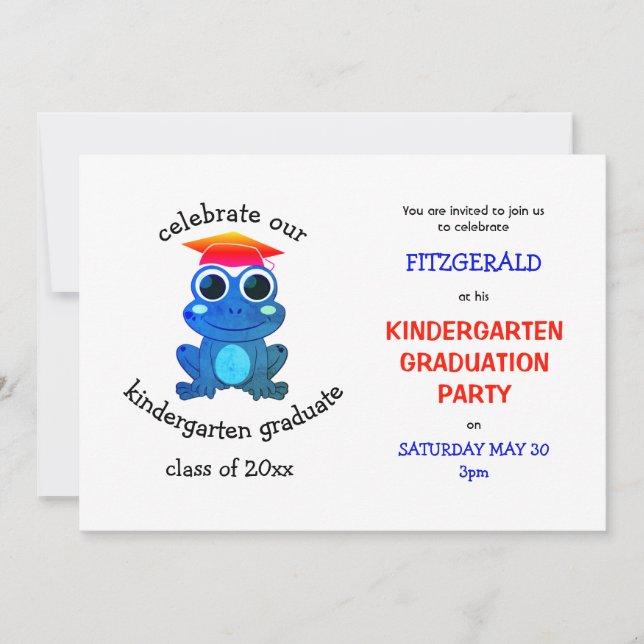 Cute Frog Kindergarten Graduation Party Invitation (Front)