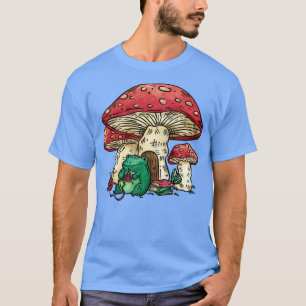 Cute Frog Knitting Mushrooms  Farmcore Countrycore T-Shirt