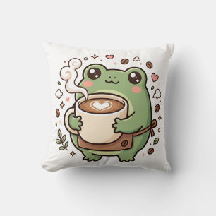 Cute Frog Latte Art Throw Pillow