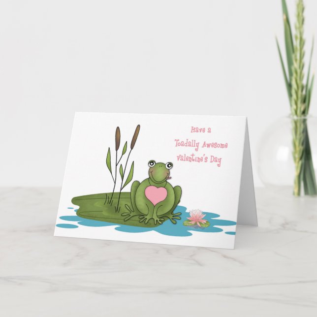 Cute Frog, Lily Pad, Toadally Awesome Valentine's Holiday Card (Front)