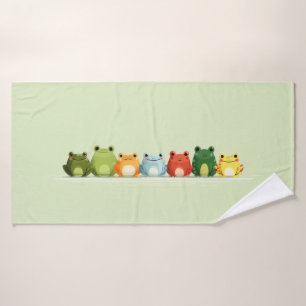 Cute Frog Lineup – Colourful Kawaii Animal Art Bath Towel