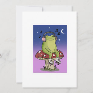 Cute Frog Listening Music On Mushroom Illustration Invitation
