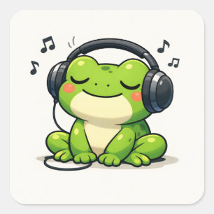 Cute Frog Listening to Music Square Sticker