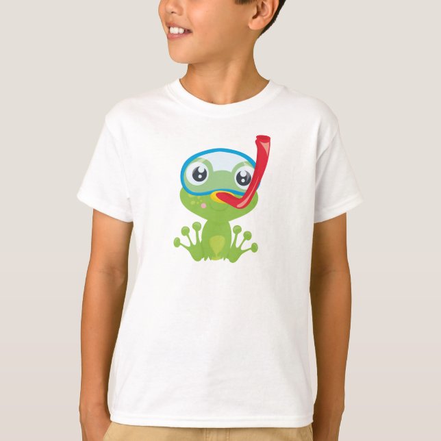 Cute Frog, Little Frog, Green Frog, Snorkel T-Shirt (Front)