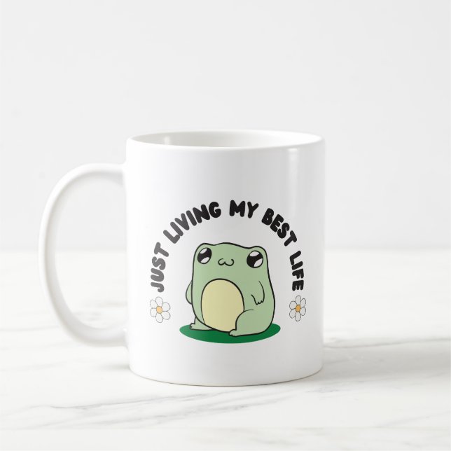 Cute Frog Living My Best Life Coffee Mug (Left)