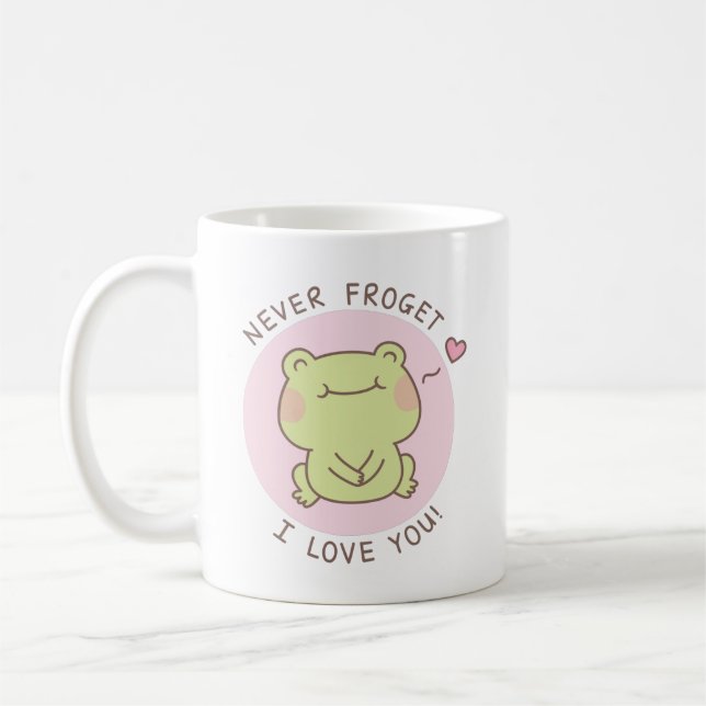 Cute Frog Love Pun Never Frogret I Love You Coffee Mug (Left)
