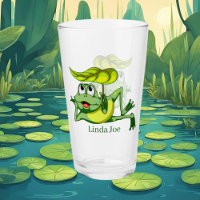 cute frog lovers add name Glass