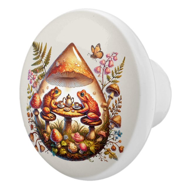 Cute frog lovers tea party  ceramic knob (Right)