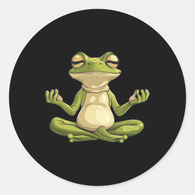 Cute Frog Meditating Yoga  Classic Round Sticker (Front)