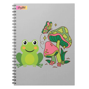 cute frog, mushrooms and butterfly notebook