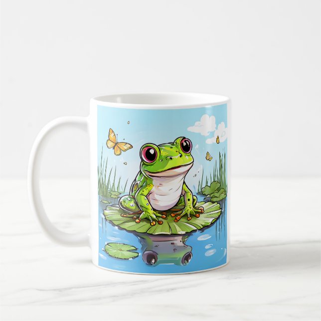 Cute Frog on a Lily Pad Cute Personalised Coffee Mug (Left)