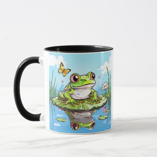 Cute Frog on a Lily Pad Cute Personalised Mug (Left)