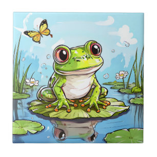 Cute Frog on a Lily Pad Cute Personalised Tile