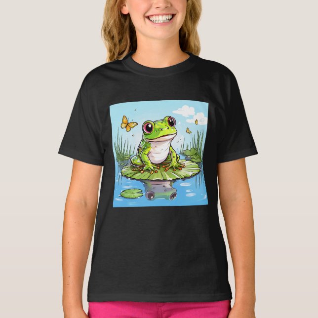 Cute Frog on a Lily Pad T-Shirt (Front)