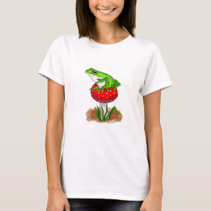 Cute Frog on a Mushroom Whimsical Art T-Shirt