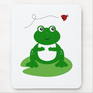 Cute Frog On Lily Pad with Ladybug Illustration Mouse Mat