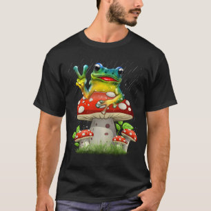 Cute Frog on Mushroom Cartoon Aesthetic Art T-Shirt