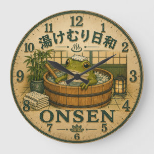 Cute Frog Onsen Large Clock