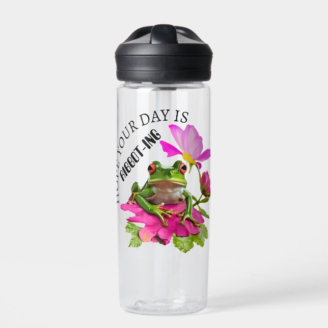  Cute Frog or Toad Pun on Pink Flowers Water Bottle (Front)