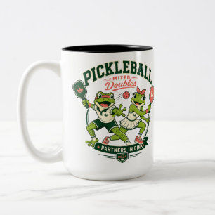 Cute Frog Partners in Dink Funny Sports Design Two-Tone Coffee Mug